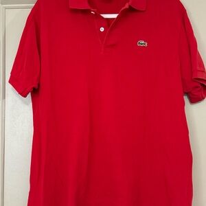 MENS Lacoste Red Polo Shirt Iconic Crocodile Logo Cotton Pique XL
